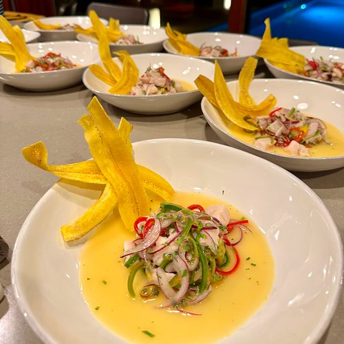 Ceviche with plantain chips, from a past dinner in a villa in Guanacaste